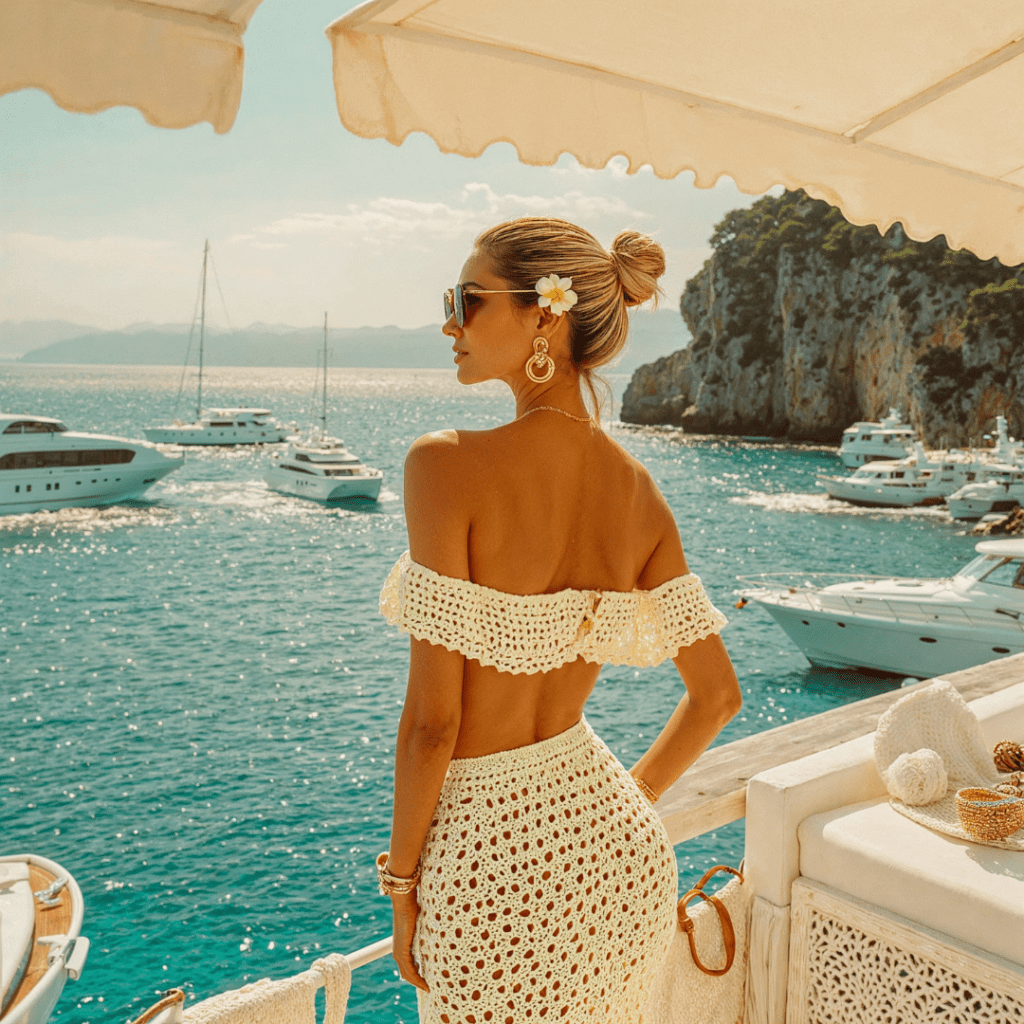 Woman St. Tropez overlooking the water